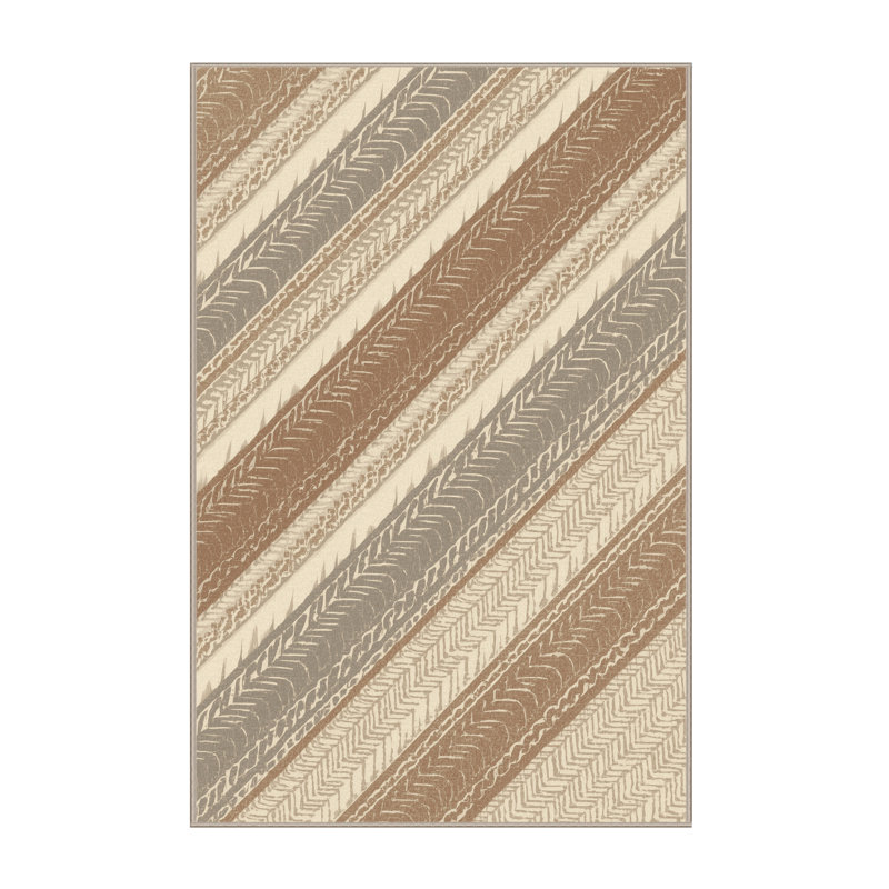 Soft Plush Eiler Cottage Americana Striped Area Rug in Brown – Beige Binding, 2x3