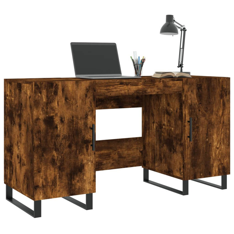 140cm W Rectangle Computer Desk with and Cabinet, Smoked Oak