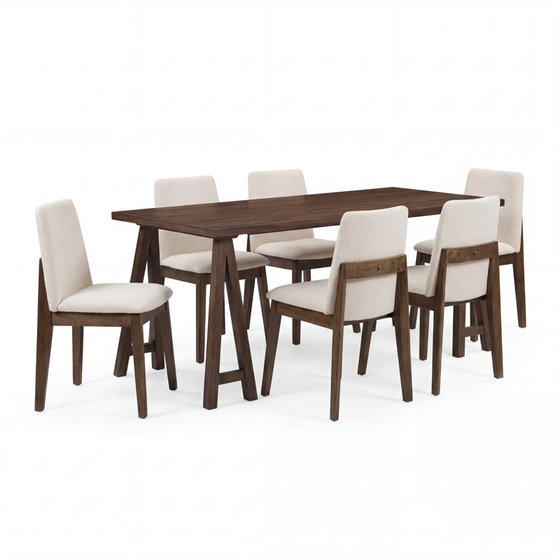 Ensemble de table de salle à manger 7 pièces Aveline, Beige / noyer