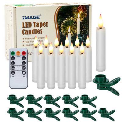 Flameless Led Taper Candles With Clip-on Christmas Tree Design (12 Pack)