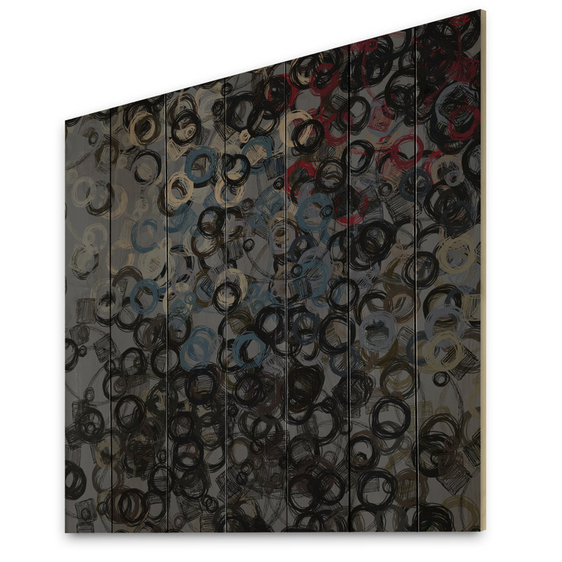 Art en cercle gris et noir - peinture sur bois sans cadre, H 30 po x l 30 po x P 1 po