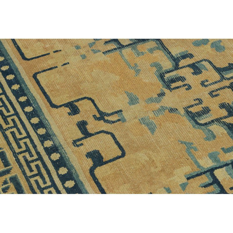 Mid-19Th-Century Antique Ningxia Rug, Gold With Geometric Patterns - Rug & Kilim