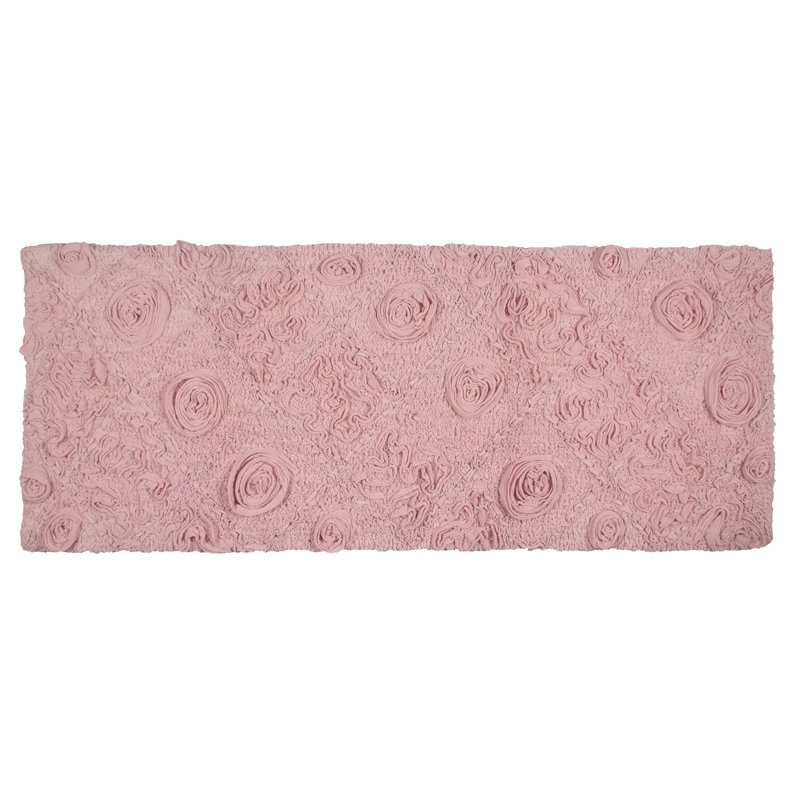 Schoenberger Floral Design Cotton Bath Rug, Pink, 54" L x 21" W