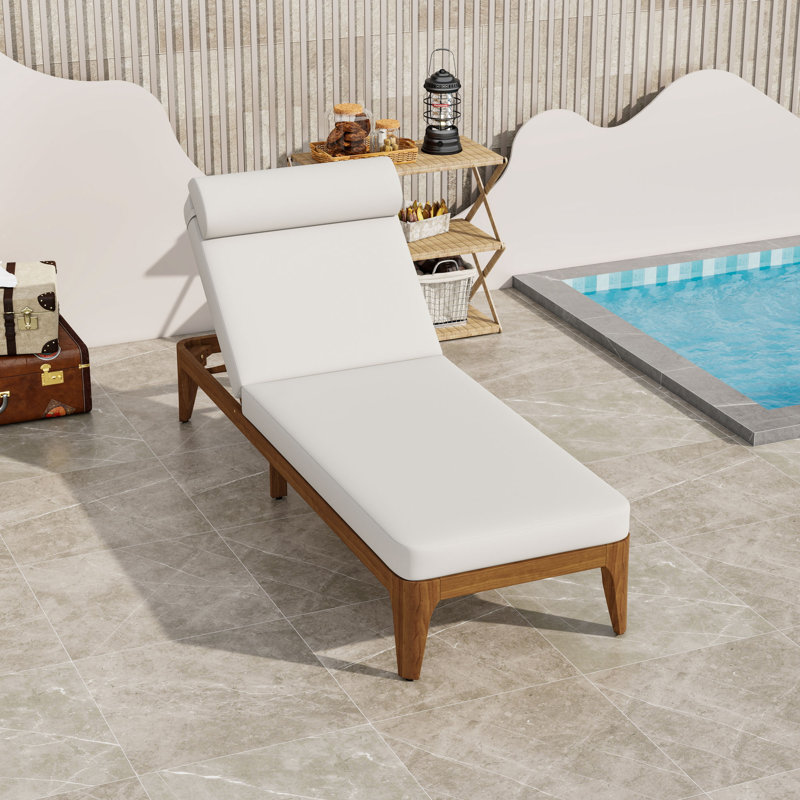 Chaise longue d'extérieur avec dossier réglable à 4 positions, coussin de tête et support coussiné, Beige