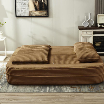 Lit modulaire de couleur camel de 80 po avec revêtement en velours côtelé, méridienne indépendante, fonction convertible, 3 sièges, éponge haute densité, installation simple polyvalente, lit, velours côtelé, méridienne, couverture,