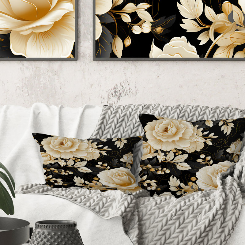 Coussin Elegant Beige Rose Harmony I - Floral, H 18 po x l 18 po