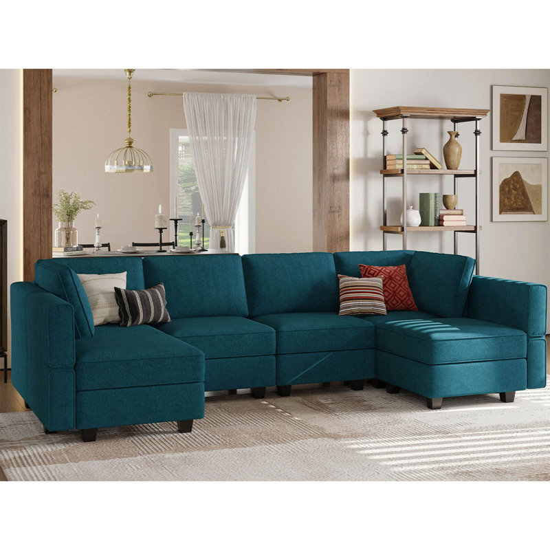 Upholstered Sectional Reversible, Peacock Blue 100% Polyester