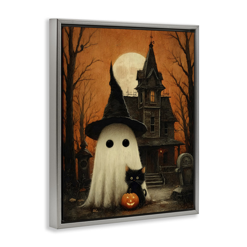 Cadre flottant mignon avec fantôme et maison hantée, design par Arlington Prints, H 31 po x l 25 po