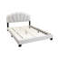 Lit plateforme double en laine blanche, tête de lit à motif floral avec DEL intégrée, style contemporain, sans sommier tapissier