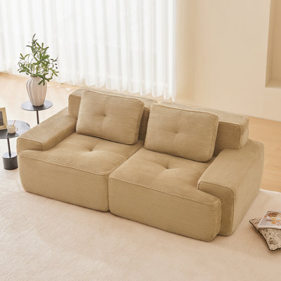 82 Inch Modern L-Shaped Modular Sectional Sofa, Corduroy Fabric, Deep Seat, Pearl-Like Piping, Tufted Design, No Assembly, Anti-Slip Base, Camel
