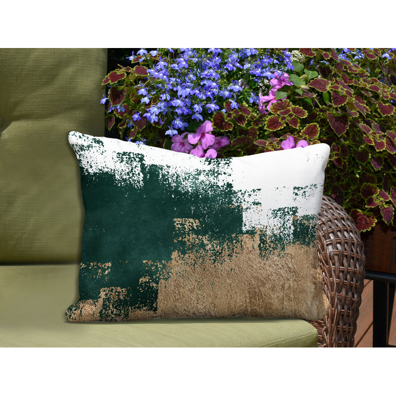 Coussin décoratif intérieur / extérieur Wes, Émeraude / or / blanc