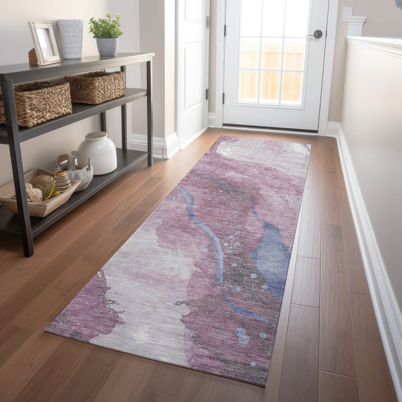 Machine Washable Indoor/Outdoor Claudian ACN1532 Mauve Rug, Runner 2'3" x 7'6"