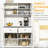 63.5" Kitchen Pantry With . Antique White Storage. 4 Shelves, Drawers, Glass Doors. Holds Dishes, Pots, Cookbooks. Open For Microwave. Rustic Theme. Feature. Assembly Required Storage Cabinet Pantry.