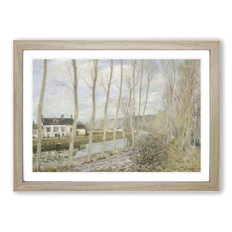 The Loings Canal by Alfred Sisley - Picture Frame Painting, 27cm H x 36cm W x 2cm D, Oak