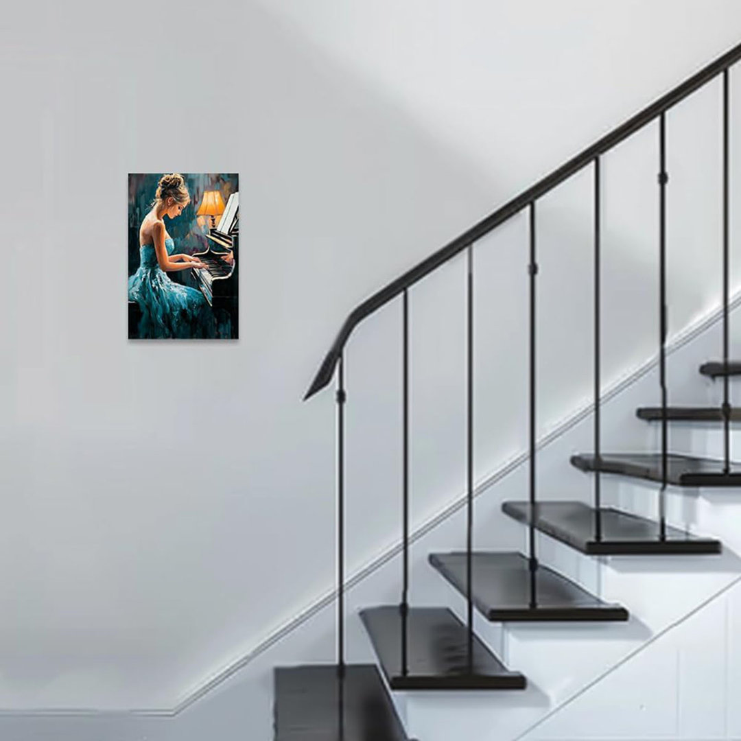 Black Girl Wall Art Female Playing Piano Pictures Black Woman Music Canvas Prints African American Paintings Music Club Decor Framed(Green,20L x 30W)