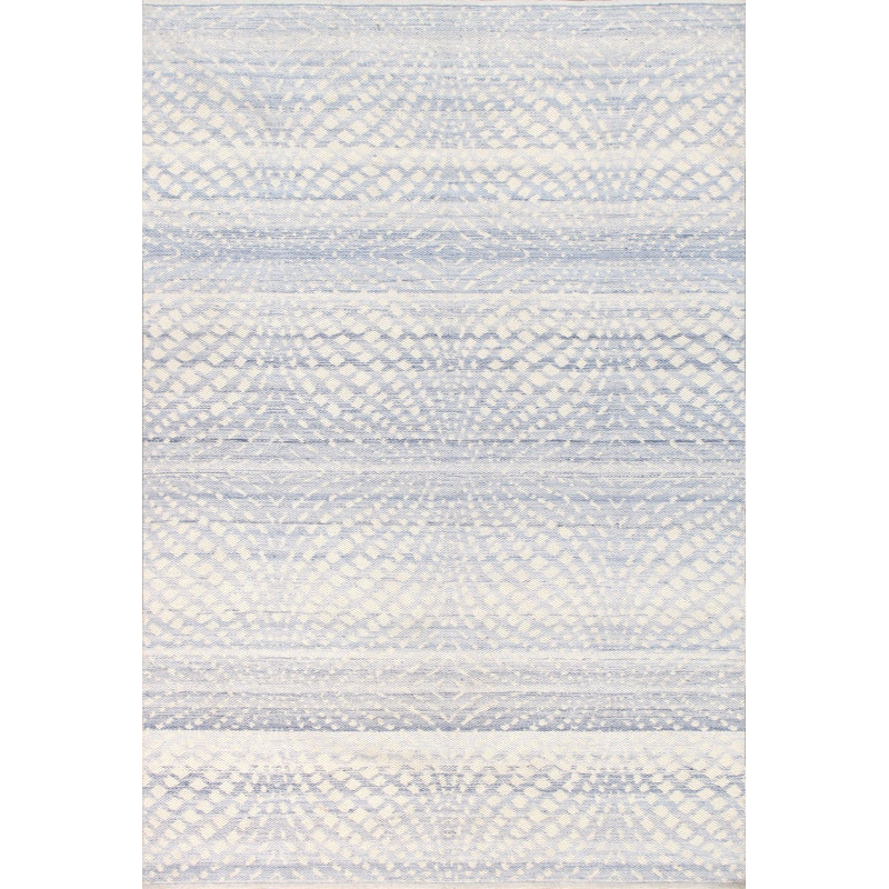 Tapis géométrique ivoire en coton noué à la main à motif géométrique 5 pi x 7 pi 6 po Witkin
