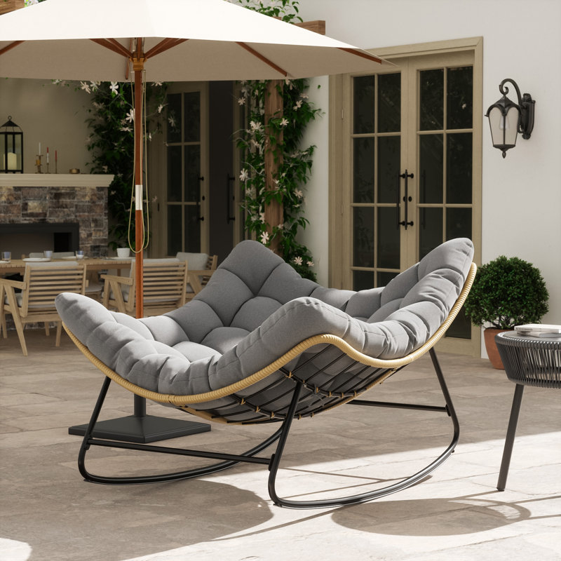 Très grande chaise berçante d'extérieur Papasan avec coussin, Gris clair