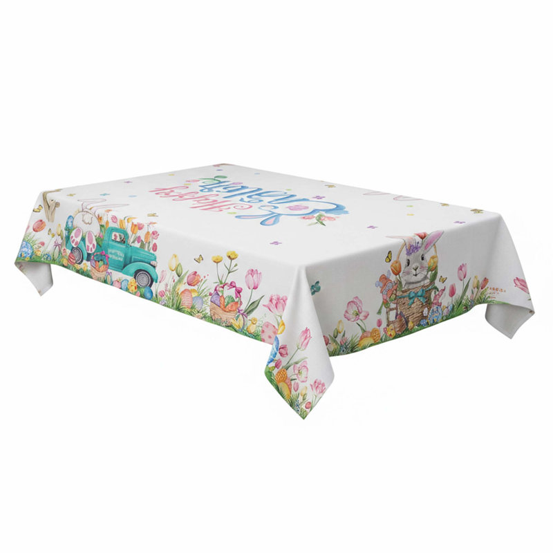 Nappe de Pâques 60 pi x 84 po rectangulaire, motif lapin, œuf et camion