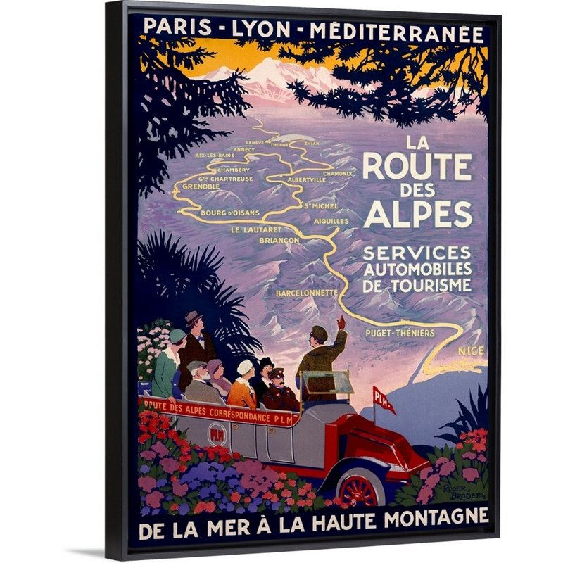 «La Route des Alpes», affiche rétro par Roger Broders, reproduction d'art sur toile encadrée par Roger Broders, Cadre noir