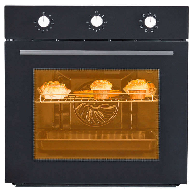 Fours électriques encastrés 24 po avec commande mécanique, 70 l, 3000 W, 8 modes de cuisson, avec fonction de friture à l'air, chauffage 3D avec porte vitrée à double couche