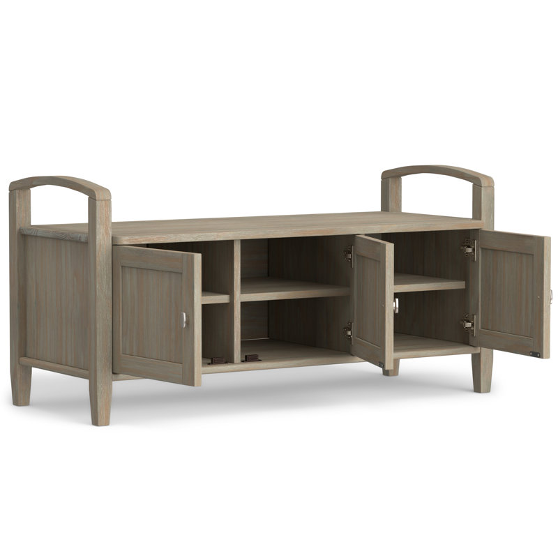 Rustic Distressed Gray 44" Solid Hardwood Storage Bench with Armrests