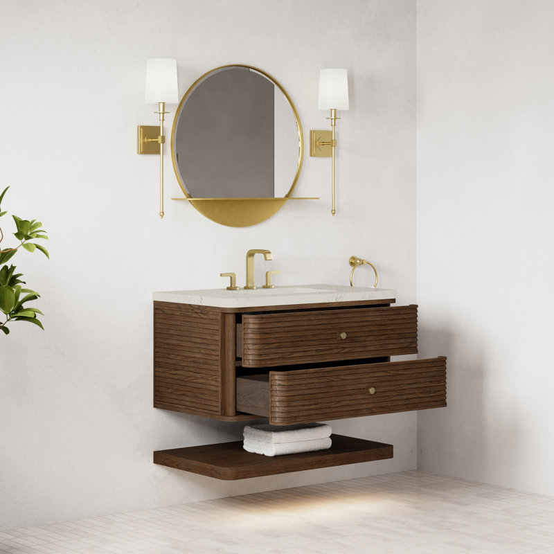Meuble-lavabo simple l 36 po Allamari, Siberian Silestone, Sable Oak, 8 po