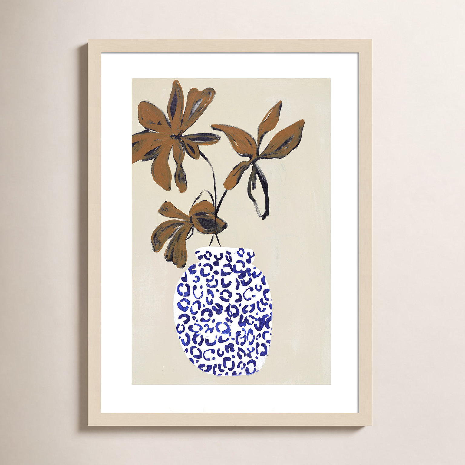 Blue and Brown Floral Ambience Photo Print, 25" H x 19" W x 1" D, Brown