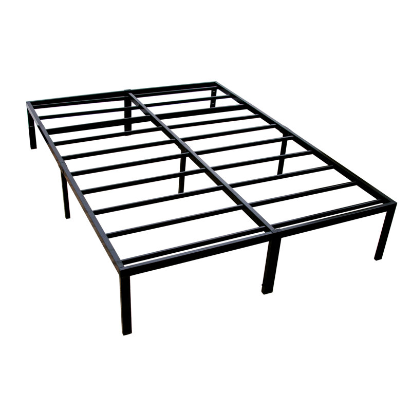 Lit plateforme simple noir en acier avec design, sous-rangement, peut supporter 2000 livres, fondation sans sommier requis, construction robuste, bords propres, option de rangement,