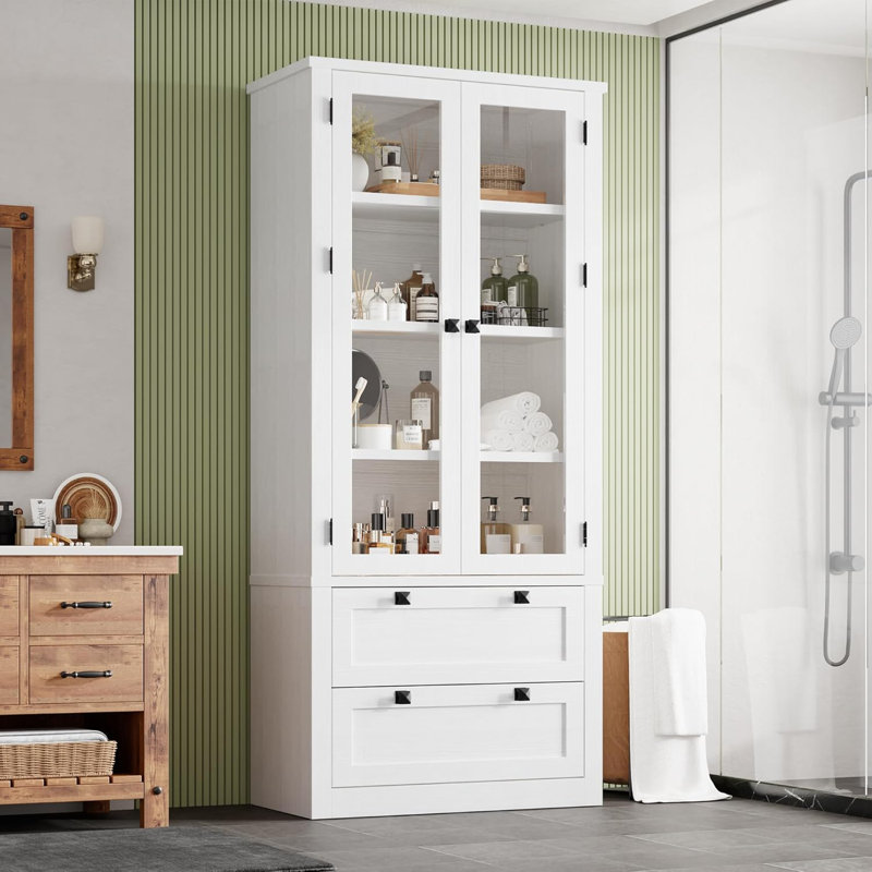 Armoire de cuisine - armoire de rangement haute de 72 po avec 2 grands tiroirs et 3 tablettes réglables, Blanc