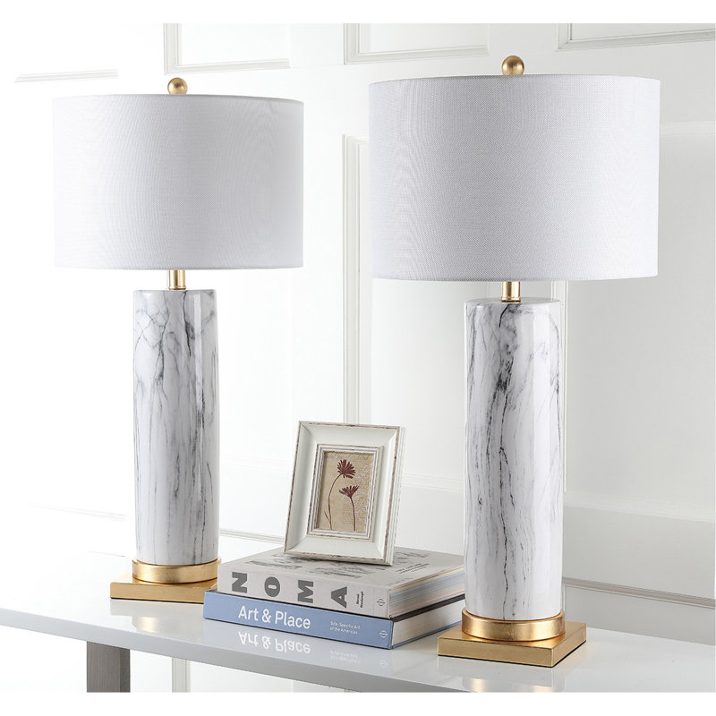 Set of 2 Faux Marble and Gold Table Lamps