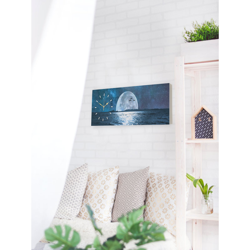 Big Moon in a Night Sky by Hal Halli Panoramic Clock