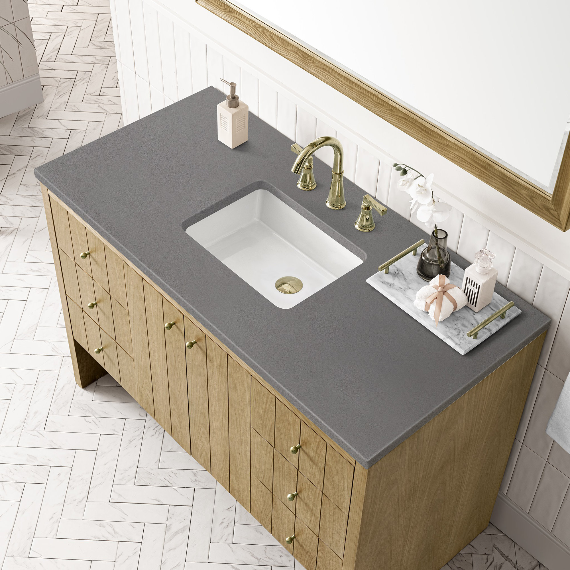 Hudson 48'' Single Bathroom Vanity, Single-Hole, White Zeus, Light Natural Oak
