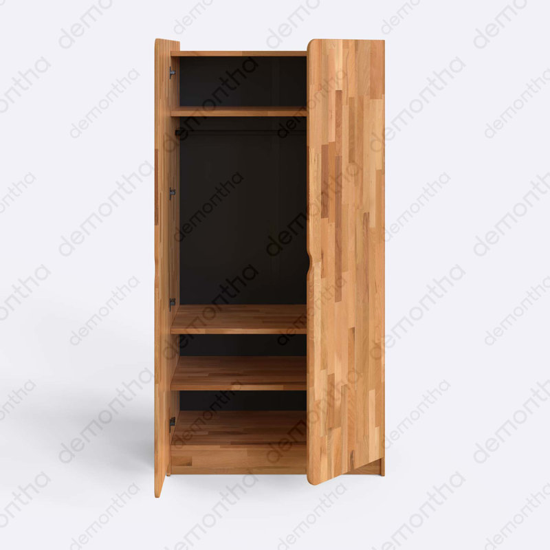 Armoire-penderie en bois massif Orion avec espace de suspension et tablettes