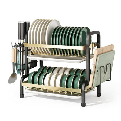 Adivo 2-Tier Countertop Dish Rack, Black Gold, 55 cm