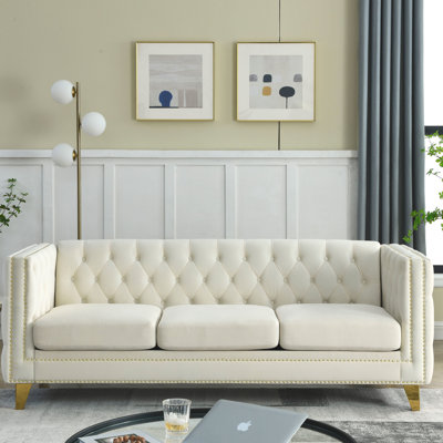 Modern Living Room Velvet : Square Arm With Metal Legs, Beige Couch: Legs For Bedroom