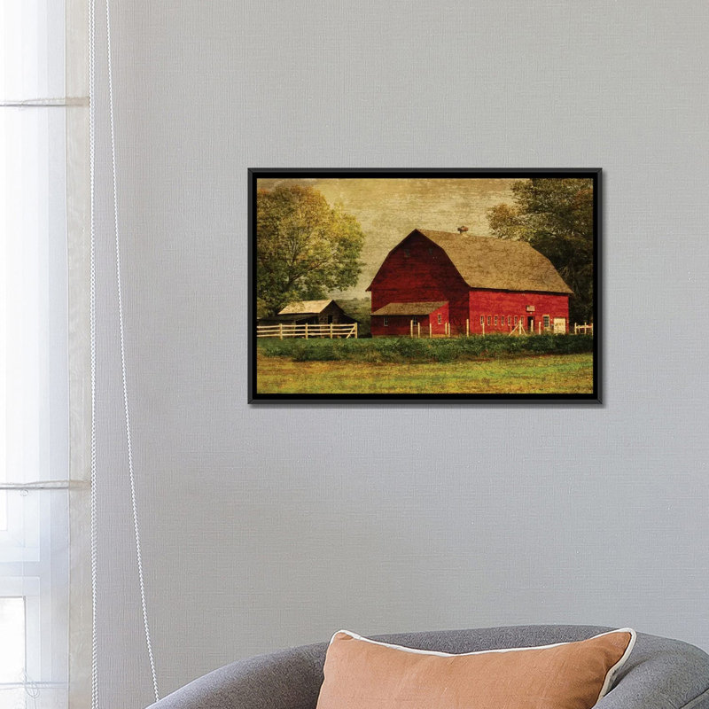 «Grange», Tee Studios, «Red Barn», impression sur toile, H 18 po x l 26 po x P 1,5 po, Toile avec cadre noir, Pas de tapis