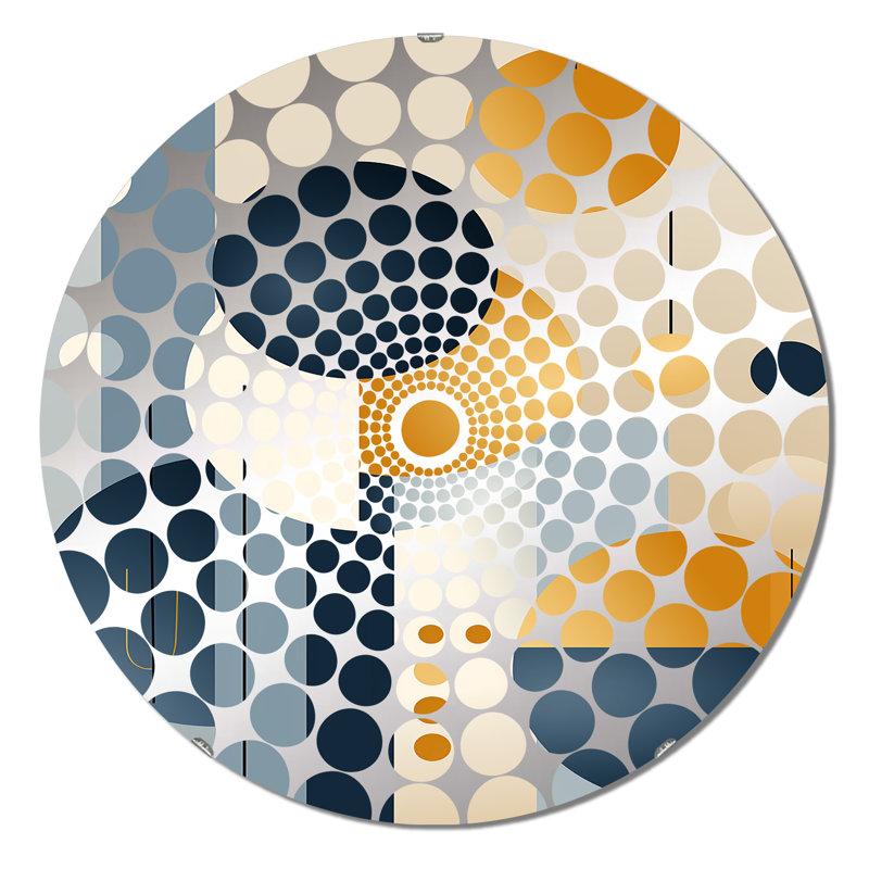 Graphique circulaire géométrique en jaune et bleu IV - Miroir décoratif à cercles concentriques, 23,6 po x 23,6 po
