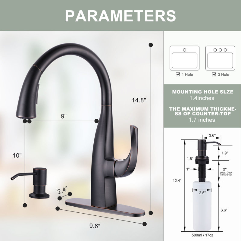 WOWOW Kitchen Faucet with Soap Dispenser, Oil Rubbed Bronze