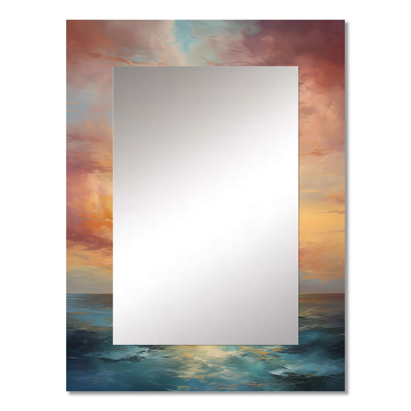 Ocean Sunset Celestial Symphony - Sunset Mirror, Traditional Decorative Wall Mirror, Printed Metal Art, 32" x 24"