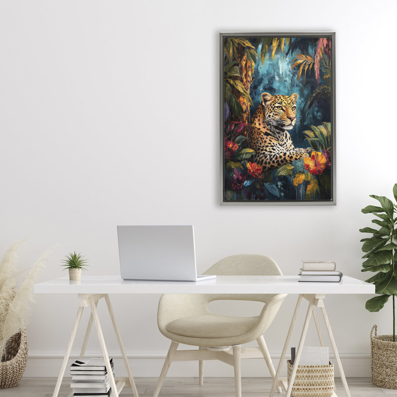 Cadre flottant Wild Side Jungle Cat, par Petal Prints Design, Cadre flottant gris lustré, H 31 po x l 21 po