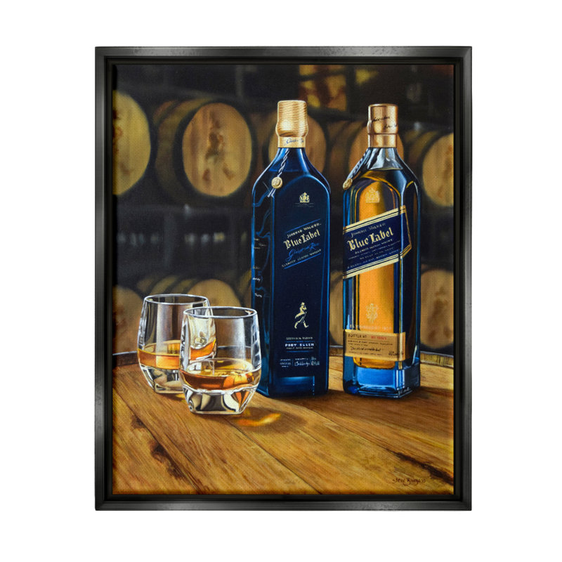 Verre à whisky nature morte, Cadre flottant noir de jais, H 21 po x l 17 po x P 1,7 po