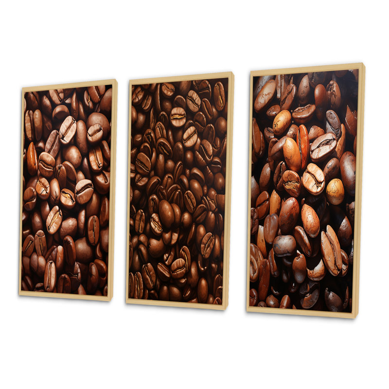 Aliments et grains de café torréfiés - ensemble de 3 impressions, Encadré naturel, H 32 po x l 48 po