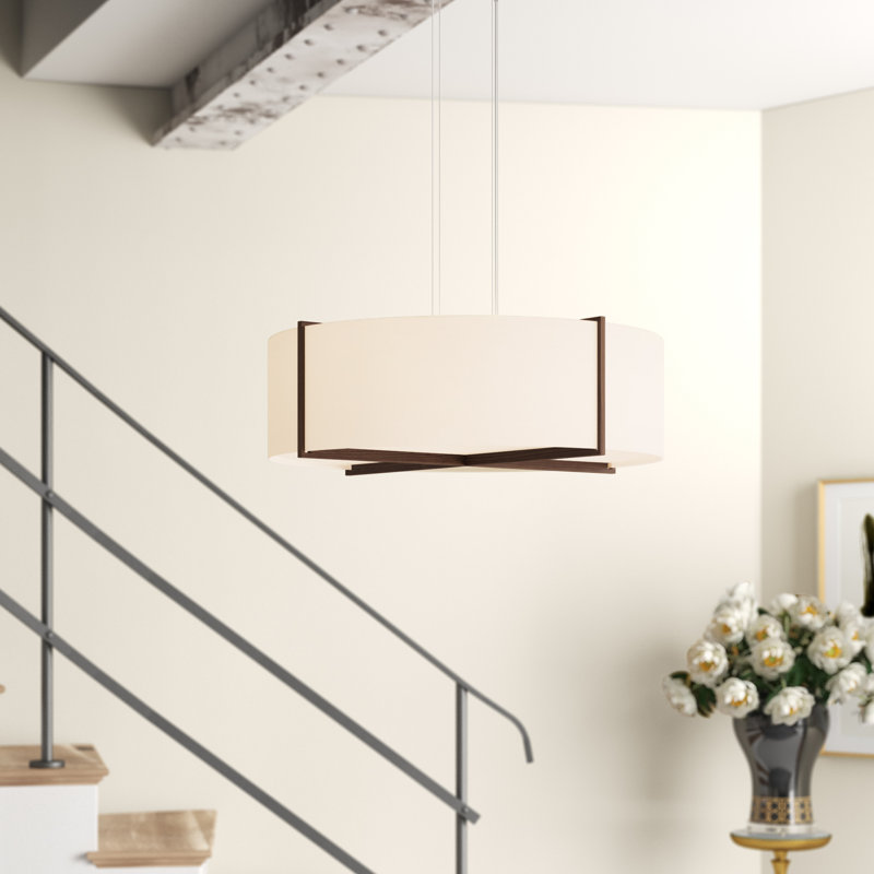 Plura 2 - Light Chandelier, Matte Black/White Interior, 6.37" H x 18" W x 18" D, White Washed Oak