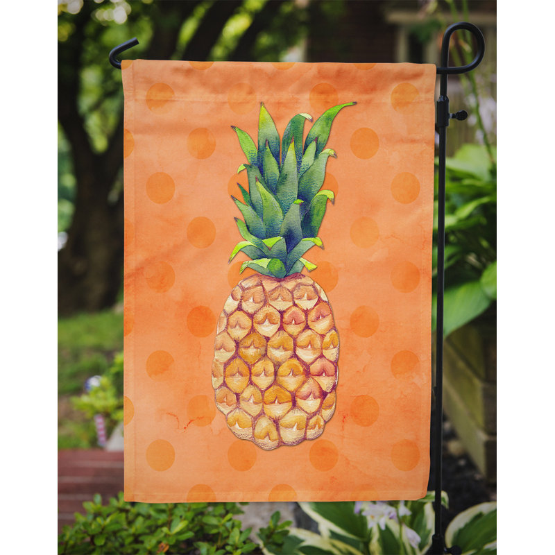 Polkadot à 2 côtés en polyester 15 x 11 po ananas drapeau de jardin, Orange