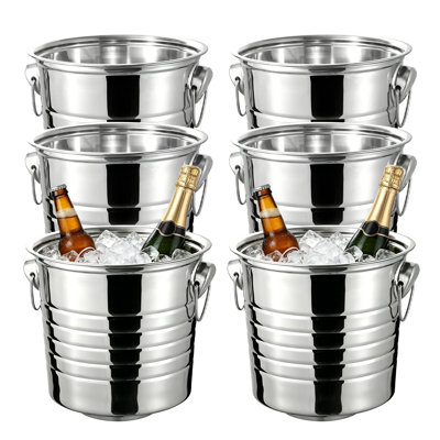 6 Pack 3L Stainless Steel Ice Buckets, Metal Ribbed Champagne Wine Cooler with Side Handles for Bar Party Beverage Chilling