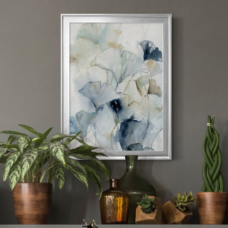 " Indigo Ginkgo I " Painting Print, Silver, 30.5" H x 22.5" W x 1.5" D