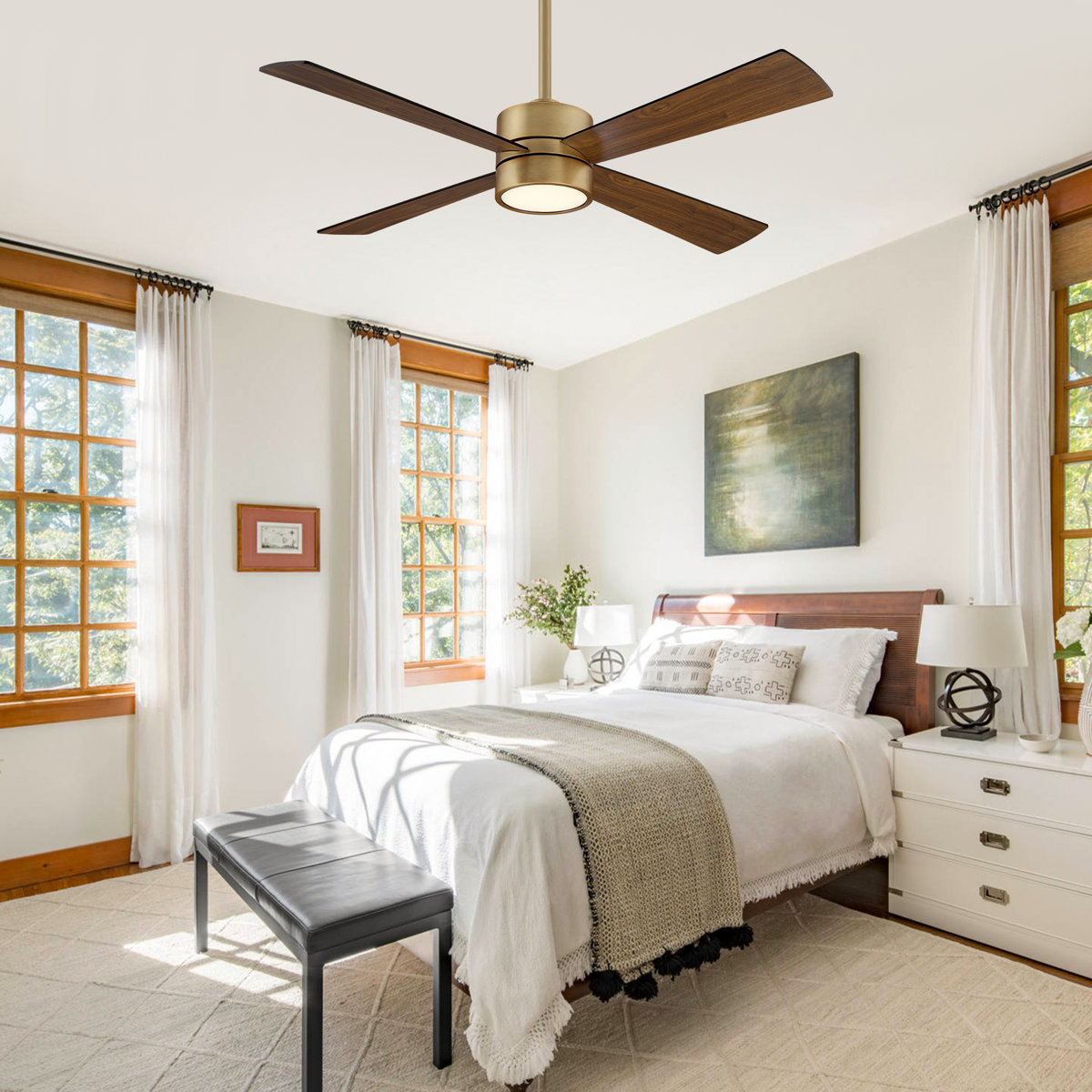 Camran 52'' Brushed Brass Dimmable Ceiling Fan with LED Lights and Remote Control 6 Speeds Reversible DC Motor Timer Memory