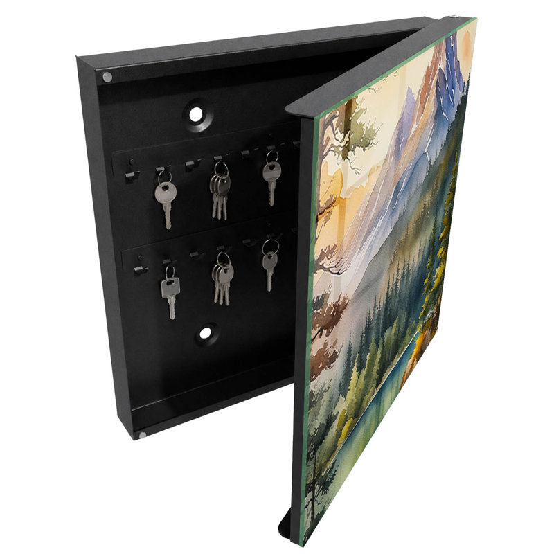 Key storage box, Opens to the right, 30x30x5, White, A picturesque panorama of mountains, lakes and forests, 