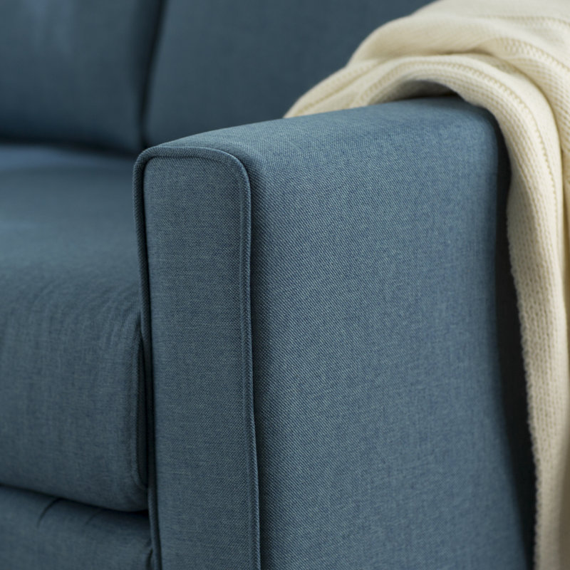 Causeuse à accoudoirs carrés 52 po Blacke, Mélange de polyester bleu, H 31 po x l 52 po x P 32 po