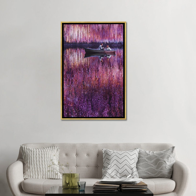 Reproduction d’art, "Wisteria Impessionism" par Hobopeeba, Pas de tapis, H 48 po x l 32 po x P 1,5 po, Toile encadrée d'or